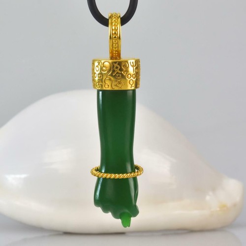 Gold Vermeil Sterling Mano Fico Figa Anhänger Chalzedon Smaragd Diamant 11.70 G - Bild 6 von 11