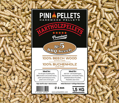 PINI Hartholzpellets   5 BBQ Beech 1,5 Kg Grillpellets zum Grillen Räuchern