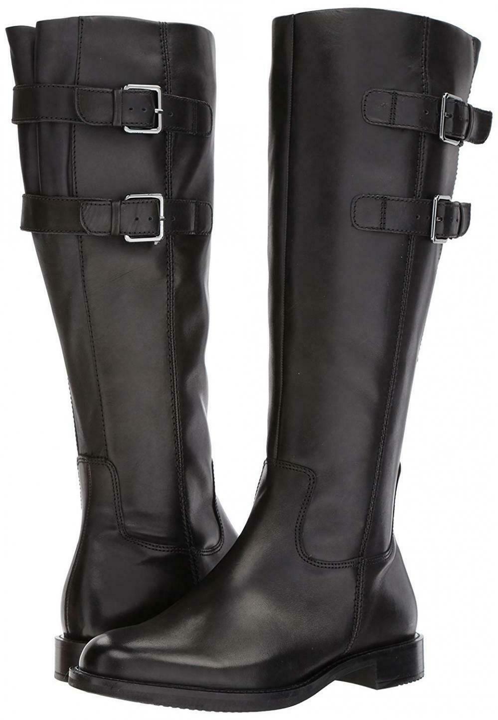 ECCO Donna Stivali Alti Nero Forma 25 da Moto Pelle Cerniera 6-6.5 M/37 Nuovo