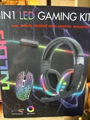 LVLUP  3 in 1 LED Gaming Kit Includes Mouse, Headset w/Adapter, Mousepad Vivitar