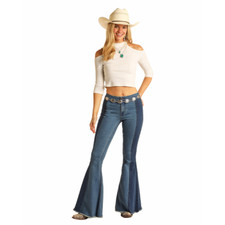 Panhandle® Ladies Two Tone Medium Wash Button Bell Bottoms RRWD7PRZU9