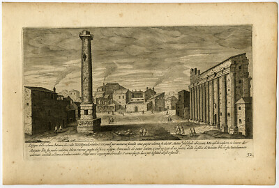 Antiker Druck-SÄULE-MARCUS AURELIUS-PIAZZA COLONNA-ROM-Duperac-Sadeler-1606