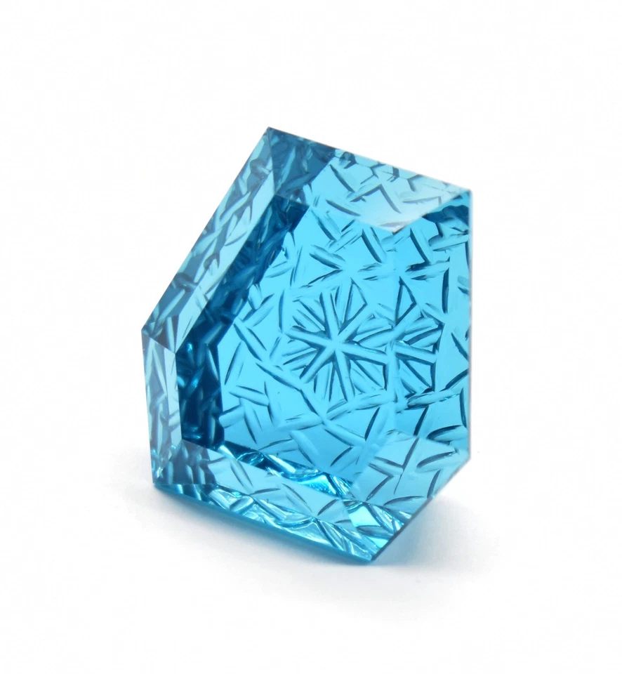 Blue Tourmaline Faceted Carvings Fancy 20X19.5X10 mm Carved Loose Gemstone. - Image 2 of 4