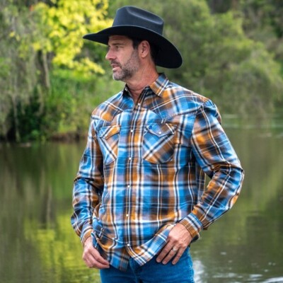 New Mens "Bourke" Blue/Brown Cotton Check Shirt - [Code 8007F] Western  Shirt Br | eBay