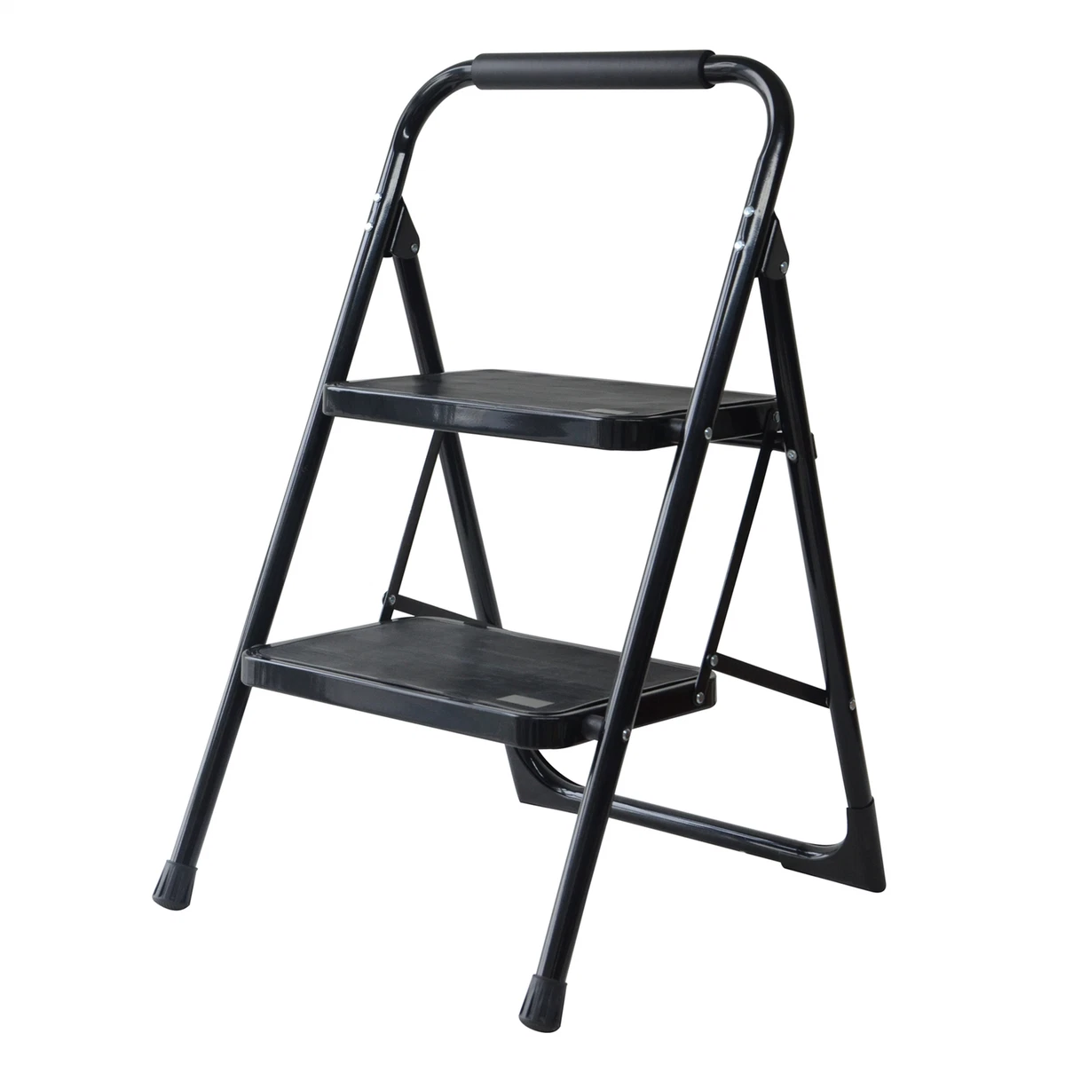 Folding Ladder 2 Step Portable Compact Heavy Duty Iron Anti Slip Mat Stool