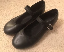 Youth Capezio Black Leather Buckle Teletone Tap Shoes Sz 5 W  Insole 8 1/4 in.