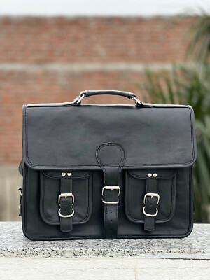 Men's Leather Laptop Messenger Case Bag Satchel Detachable
