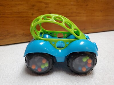 OBall Green Royal Blue White Stripe Rattle Tire Hole Car Shake Kids Toddler Toy