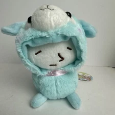 Kaomoji Alpaca Hood Amuse Plush 6" Stuffed Toy Doll Japan Light Blue Pink Bow