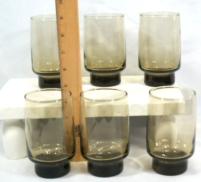6 Libbey Tawny Accent 11 Oz Tumblers Set Vintage Smoke Brown Retro Party Fun Lot