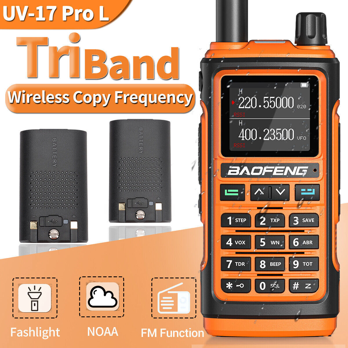Baofeng UV-17 Pro L Walkie Talkies Two Way Radio Tri-Band NOAA & Extra batteries