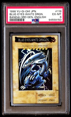 PSA 6 Ex Mint Blue-Eyes Weiß Drache 118 Bandai 3rd Gen 1998 Englisch Graded Card