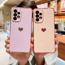 For Samsung Galaxy A13 A14 A53 5G A52 Slim Plating Rubber Heart Soft Case Cover