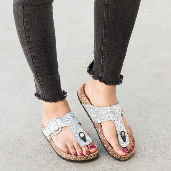 Forever Birken-17 Sparkle Glitter Slip On Casual Sandals