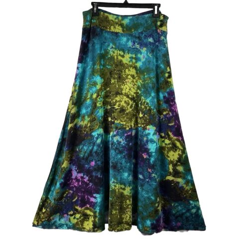 Chelsea & Theodore Tie Dye Maxi Skirt Vivid Aqua Pink & Green A Line Stretch L
