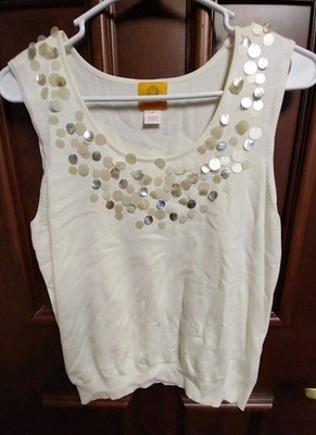 Ruby Rd. Womens Sequenced White Tank Top, Medium, Excellent!
