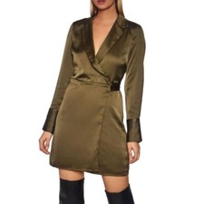GUESS Women’s Long Sleeve Mini Wrap Olive Green Dress Size Small