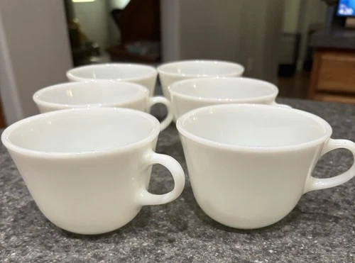 Set Of 6 Vintage Pyrex Coffee Cups White Milk Glass