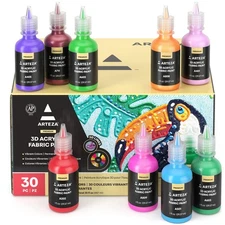 Fabric Paint Set Of 30 Permanent 3d Paint Glowinthedark Glitter Neon And Metalli