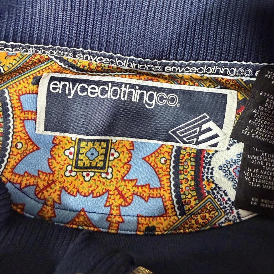 Chaqueta Enyce Para Hombres 3XL Azul Marino Estampado Barroco Cremallera Completa Pista Bombardero Retro Ropa de Calle Foto 3 de 4