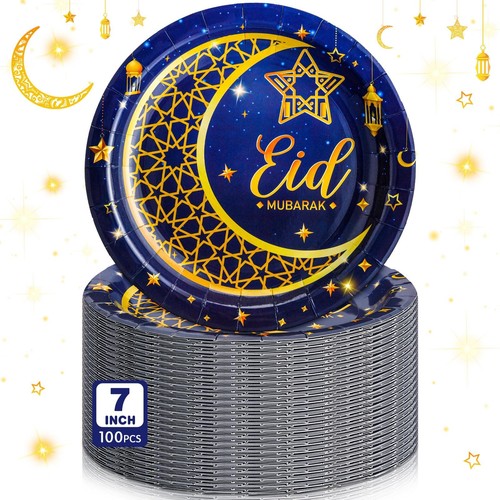 100 Pcs Ramadan Eid Mubarak Party Decorations Supplies Ramadan Paper Plate Bu