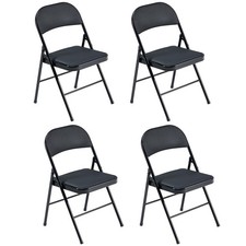Set of 4 Commercial Black Metal Frame Folding Chairs Stackable Picnic Party