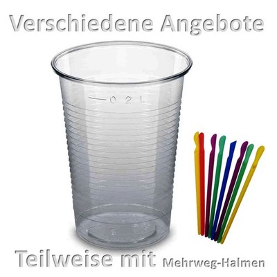 Slushbecher 0,2 L PP 200-3000 Plastikbecher teilw. + Plastik Mehrweg Löffelhalme