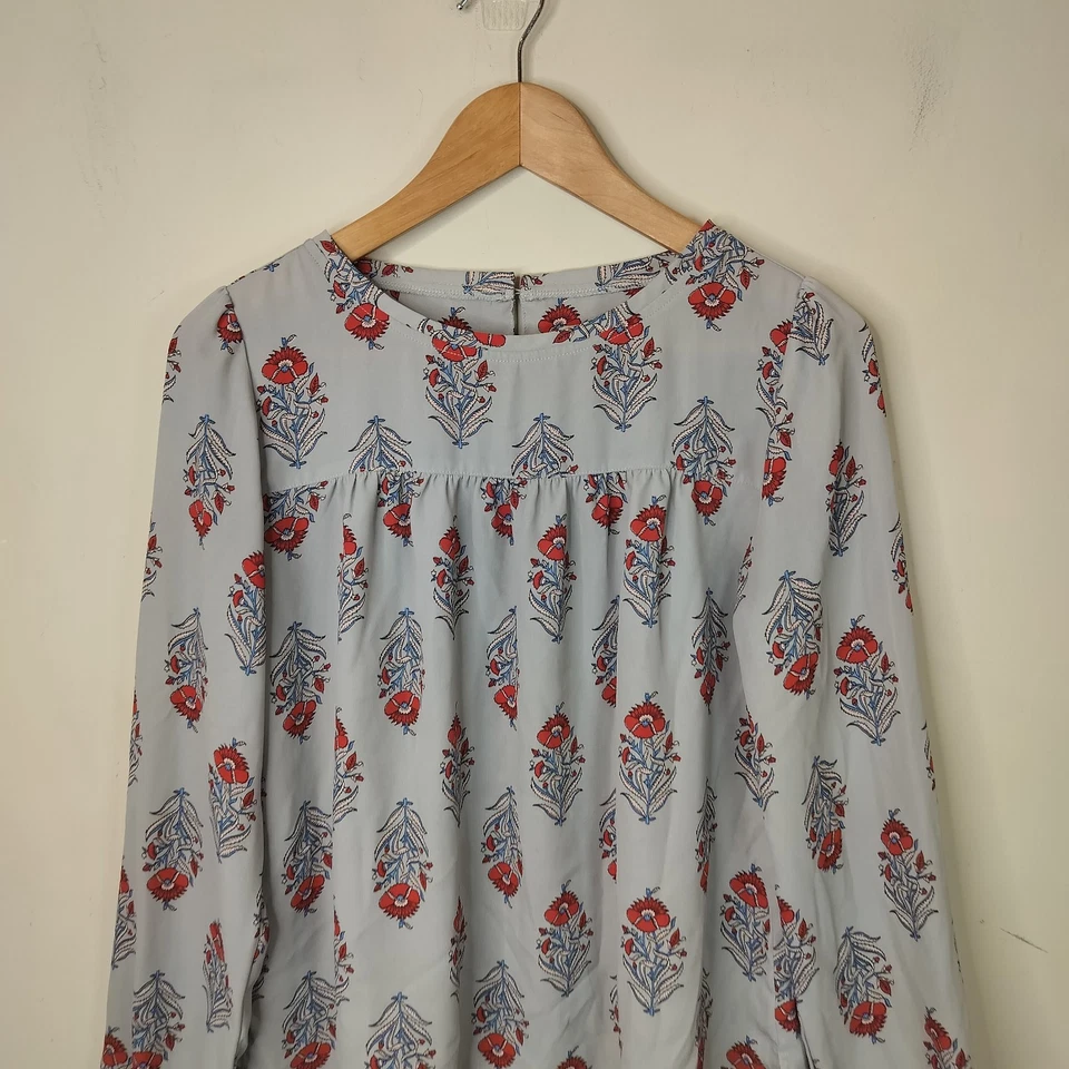 Blusa Top Ann Taylor LOFT Floral Pequeña SP Gris Rojo Azul Foto 2 de 4