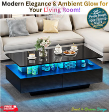 UKCatch LED Coffee Table Wooden 4 Drawer Storage High Gloss Living Room Table