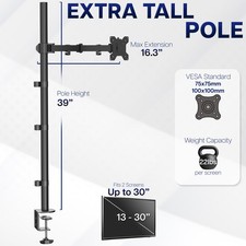 VIVO Single Monitor Mount Extra Tall Adjustable Stand Fits One Screen up to 32"