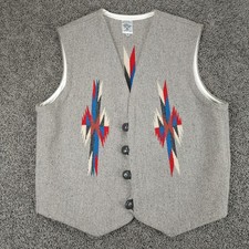 Vintage Ortegas Vest Mens 44 Gray Chimayo Wool Hand Woven Aztec Native 4 Button