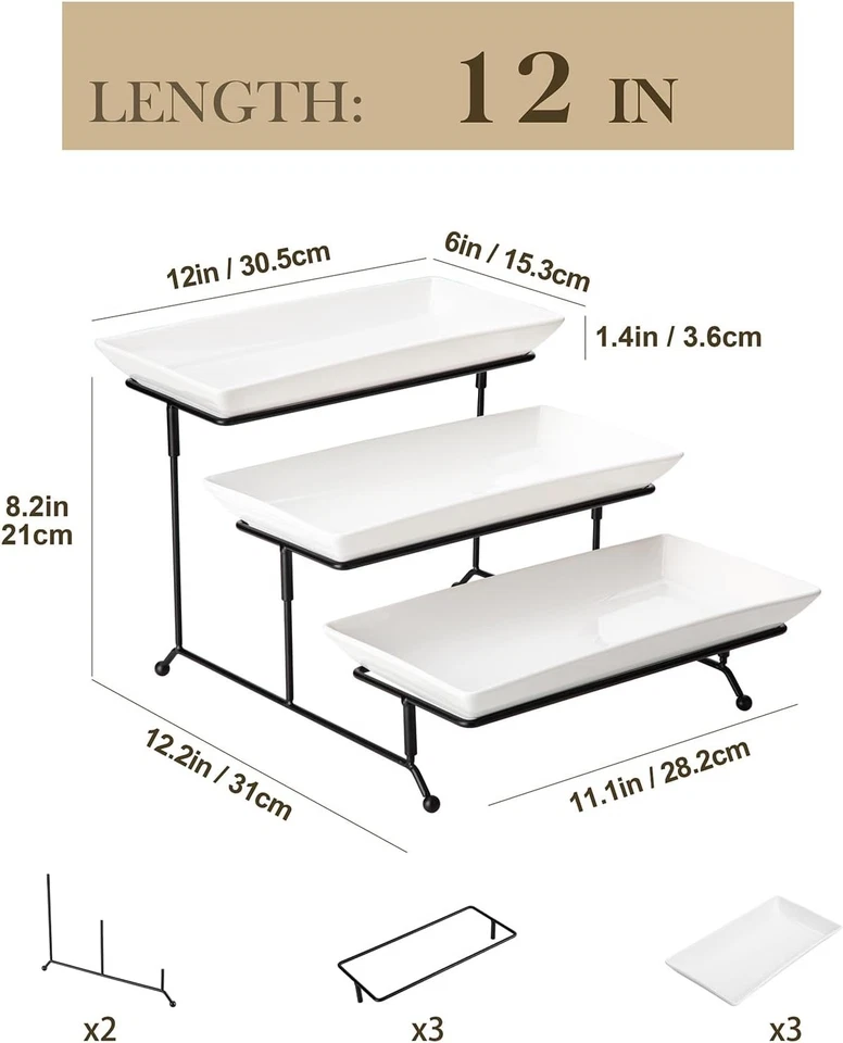 Bandejas para servir de 3 niveles para fiesta, platos y bandejas de porcelana, 12 pulgadas  Foto 2 de 4