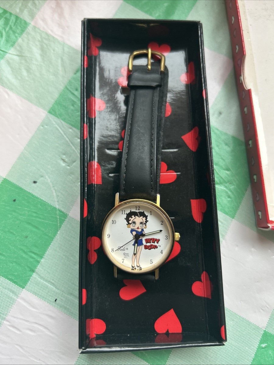 Vintage Tali Betty Boop Gold Tone Black Bad Women's Quartz Watch