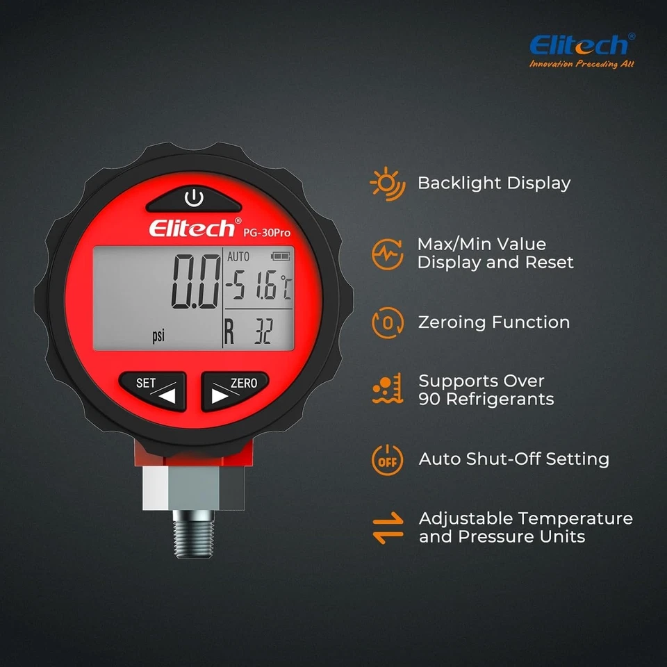 HVAC Digital High Pressure Gauge for Refrigerants 14.5-800 PSI NPT - Image 4 of 4