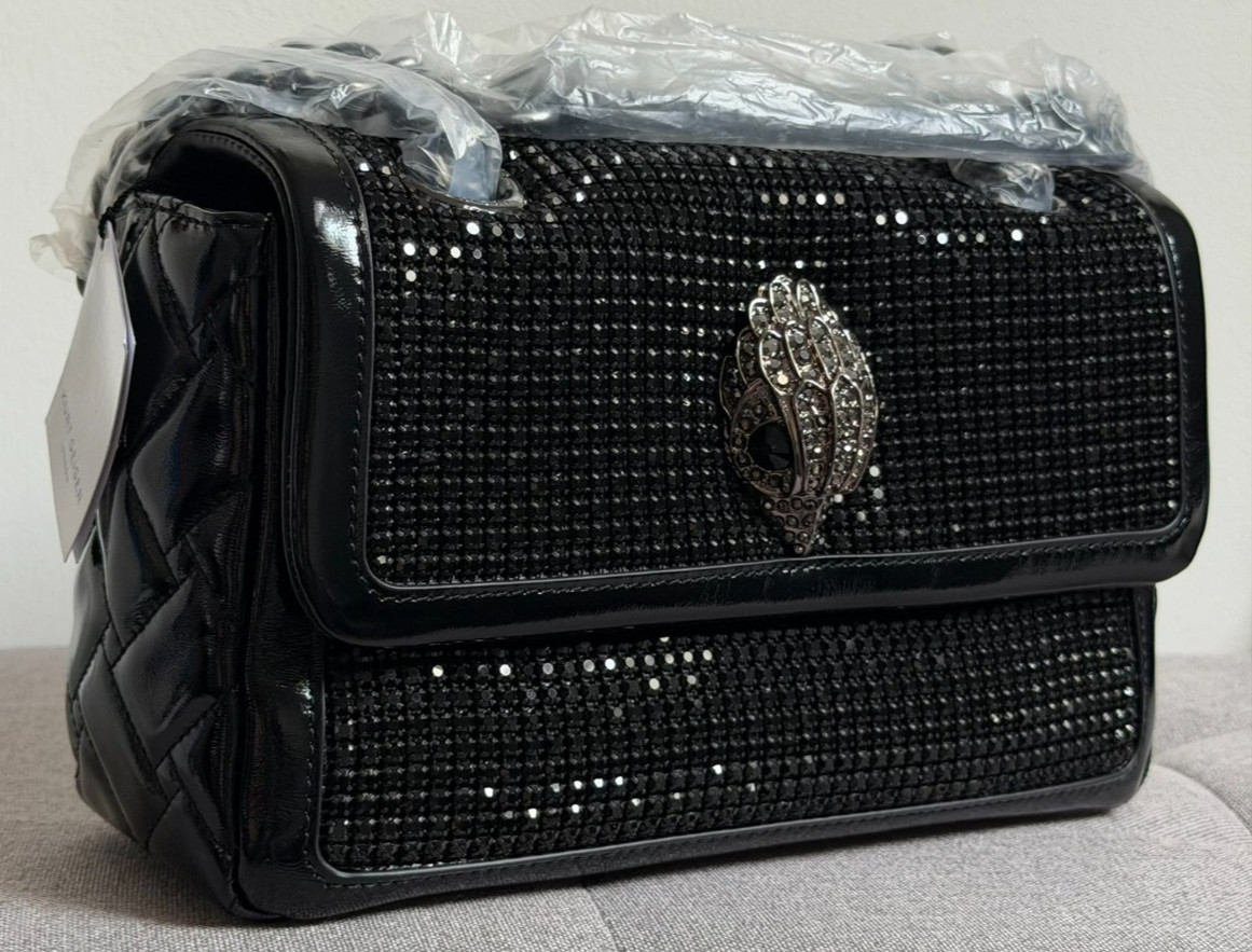 Kurt Geiger Leather Black Kensington Flap Kurt Bag Embellished NWT RRP £299
