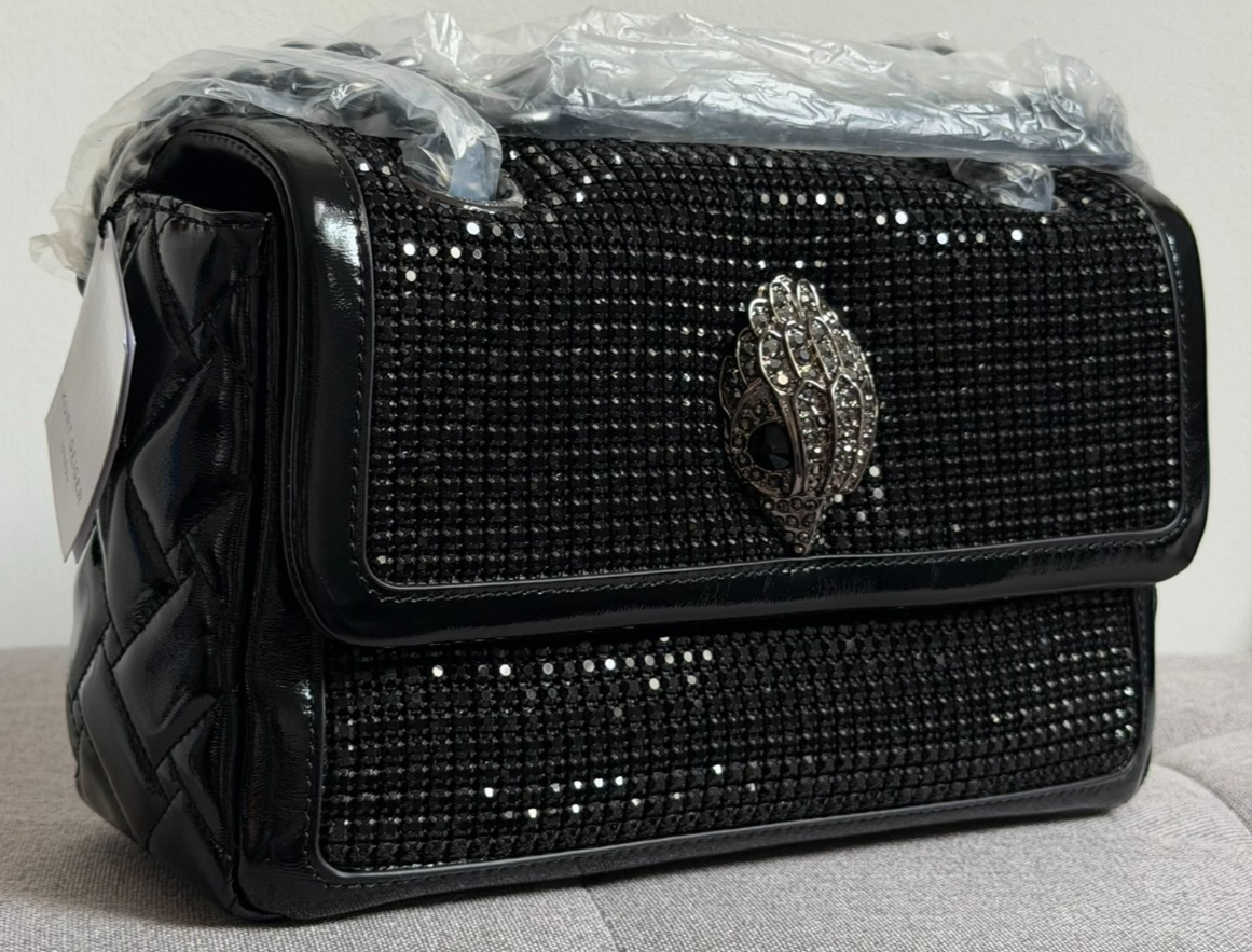 Kurt Geiger Leather Black Kensington Flap Kurt Bag Embellished NWT RRP £299