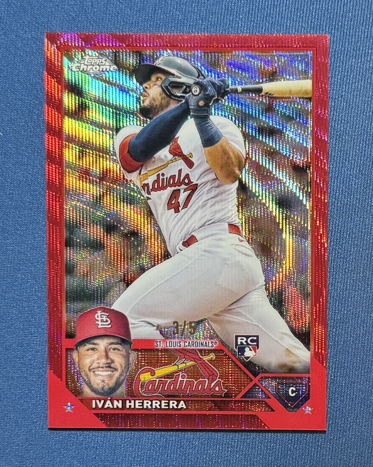 2023 Topps Chrome Ivan Herrera Red Wave Refractor 3/5 RC Cardinals #177