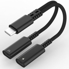 USB C Splitter, Dual C Headphone Jack Adapter and Charger, 2in1 Black