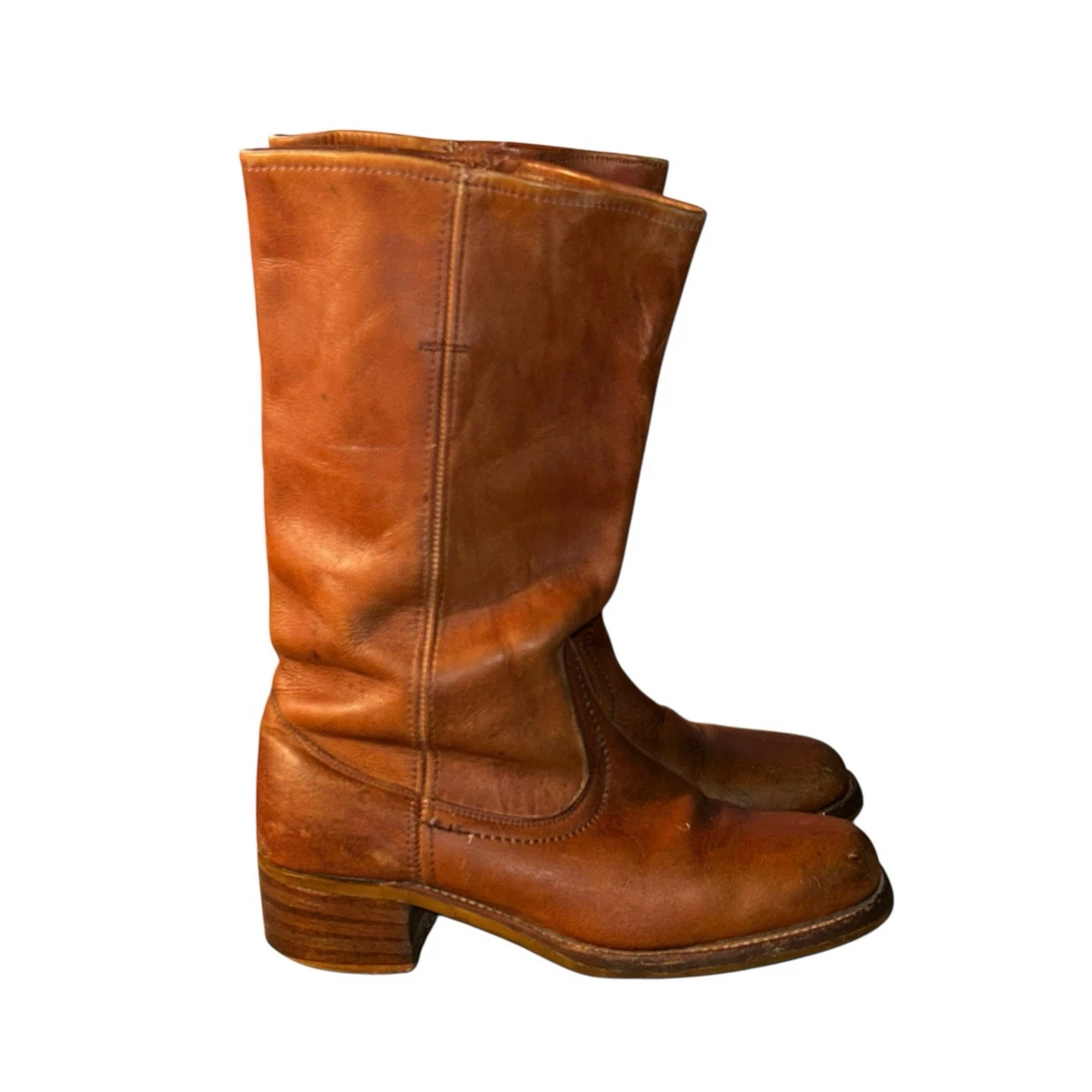 Vintage 70’s Thom Mcan Men’s tan Leather heeled Campus Boots Made USA chunky Vintage 70 main image 3