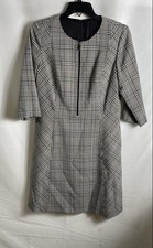 Elie Tahari Women's Black White Glen Plaid Front Zip A-Line Dress NWT Sz 10
