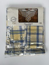 Vintage Tablecloth Blue Yellow Plaid Spring Picnic 52" x 52" square 100% Cotton
