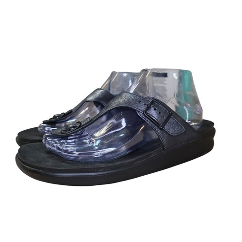 SAS Damengröße 9,5 M Sanibel T-Riemen-Pantolette Sandale schwarz metallic Komfortschuhe 