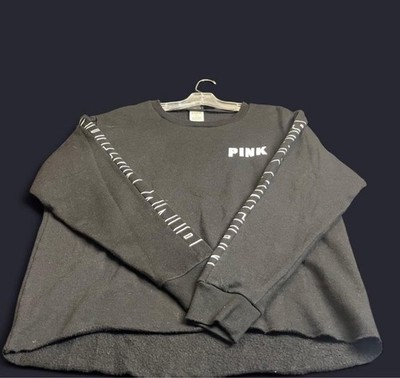PINK Victoria Secret Sweater Women s Large Black Sweatshirt Crewneck LOGO