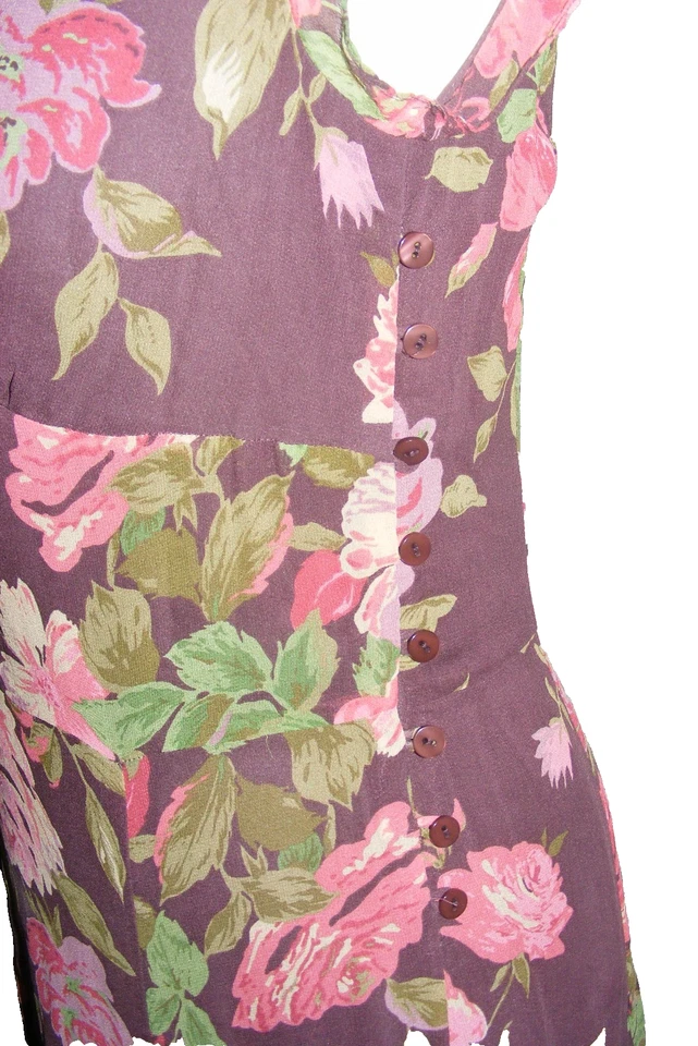 Laura Ashley pure silk tea dress 1940s sz 10 midi cap sleeve purple floral print - Image 3 of 4