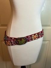 Hand Embroidered Boho Hippie Belt Vintage Wide 38 Silver Tone Metal Hardware