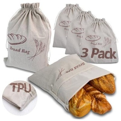 -Pack Bread Bags for Homemade Bread Sourdough with Inner Lining, Linen Breads 3