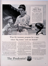 1940 Prudential Insurance Chick Mead Baseball Print Ad LIFE Oct 7