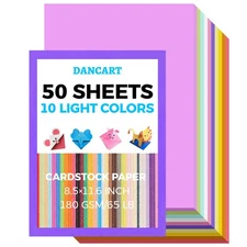 50 Sheets 8.5" X 11.6" Colored Cardstock, 10 Vivid Colors Construction , 65LB...