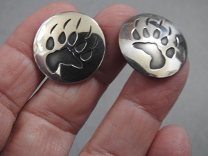 K FAULKNER BEAR PAWS STERLING SILVER pierced EARRINGS
