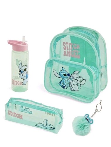 Disney Stitch Tasche Set mit passendem Federmäppchen Trinkflasche & Bommel Schlüsselanhänger - Bild 1 von 2